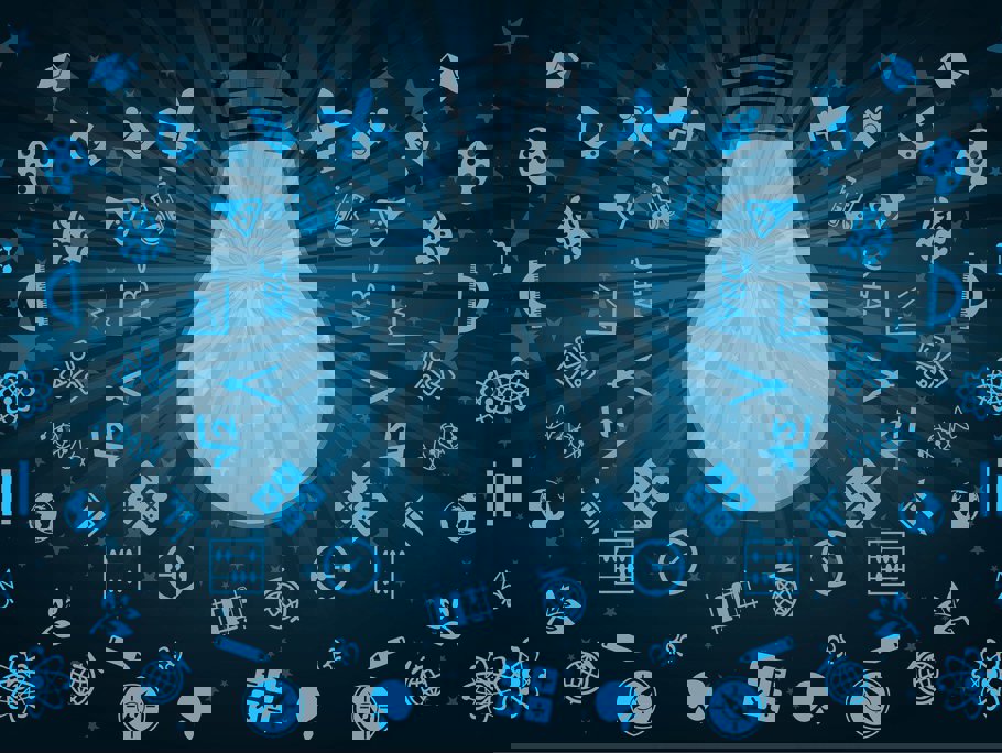 Image of a lightbulb surrounded by smaller educational icons.