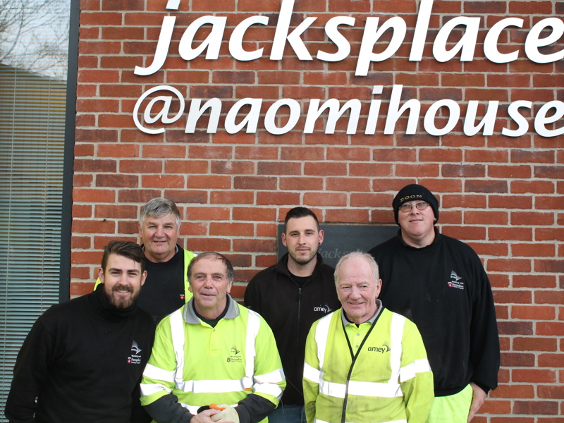 Amey employees stood in front of Jacks Place.