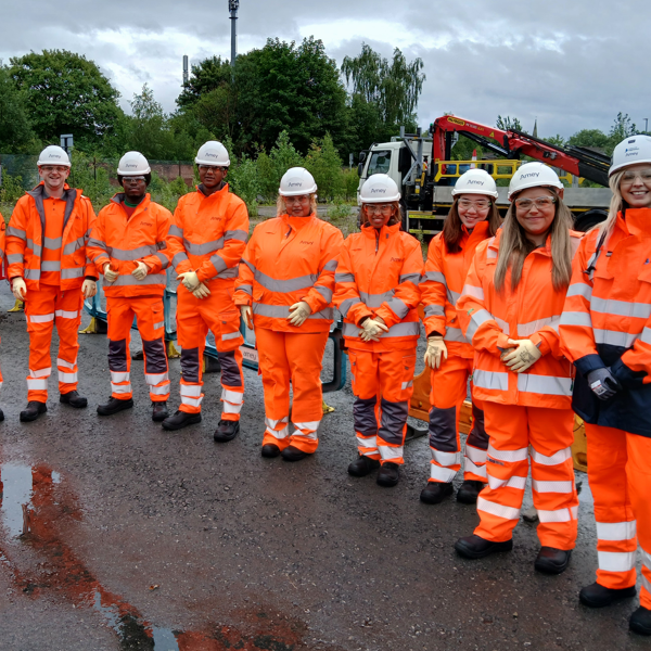 Image of young adults participating in STRIVE, wearing Amey PPE