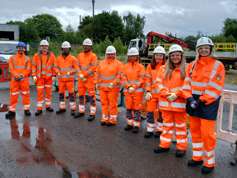 Image of young adults participating in STRIVE, wearing Amey PPE