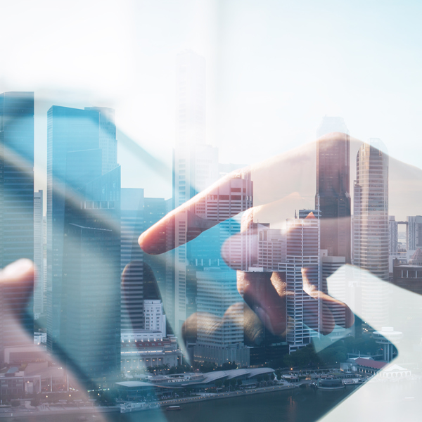 Image of cityscape and digital tablet