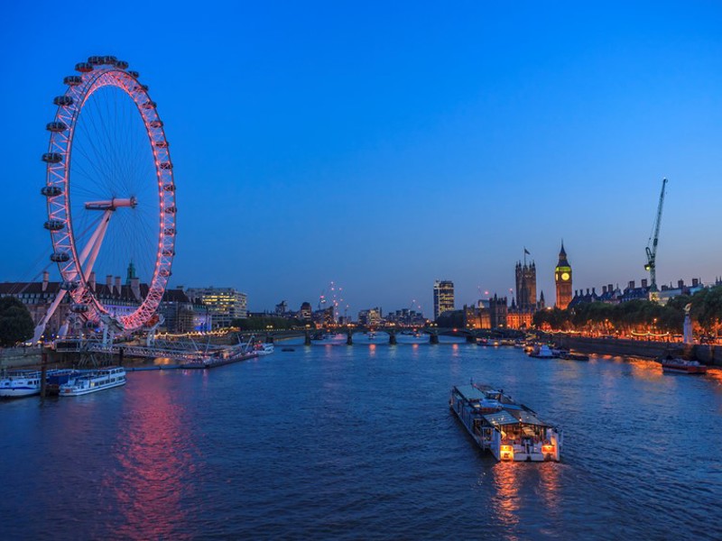 Image of the London eye taken from the river Thames.
