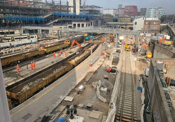 Image from height of a rail contruction workers