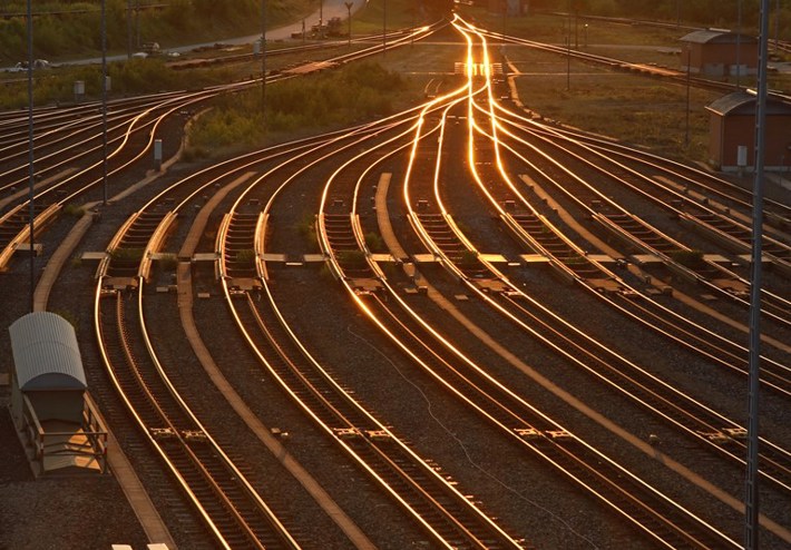Rail track image at sunset