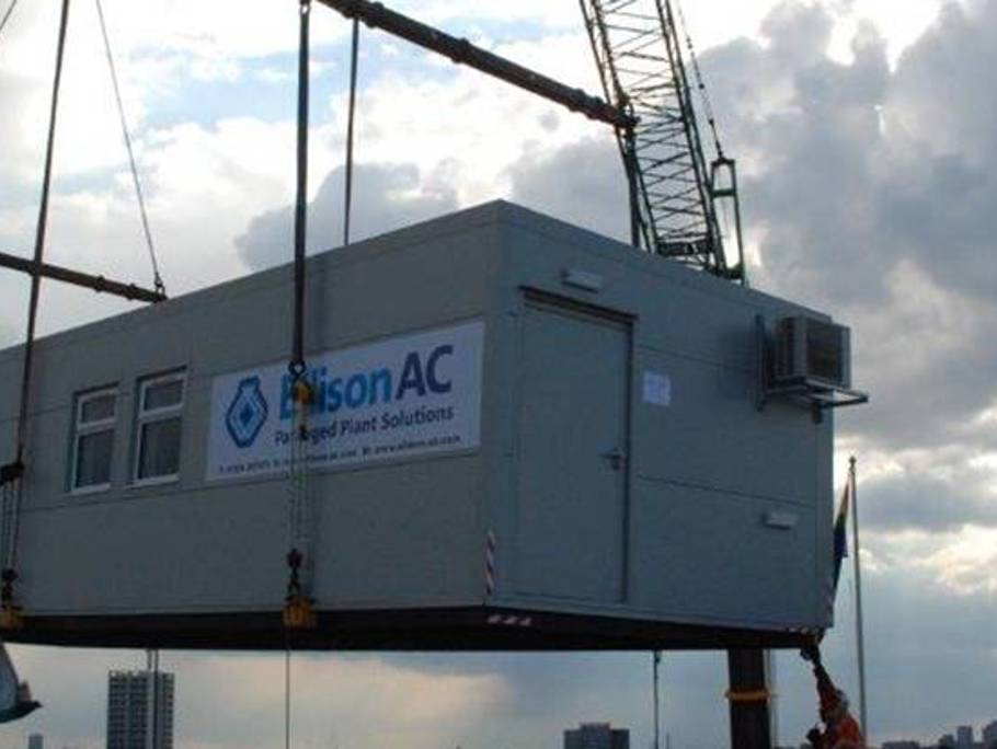 Portacabin being lifted by a crane