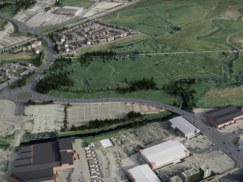 ariel view of an industrial estate.