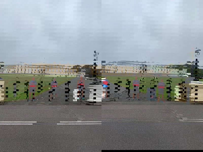 Image of Amey employees stood at the start of their final day of half marathon challenge.